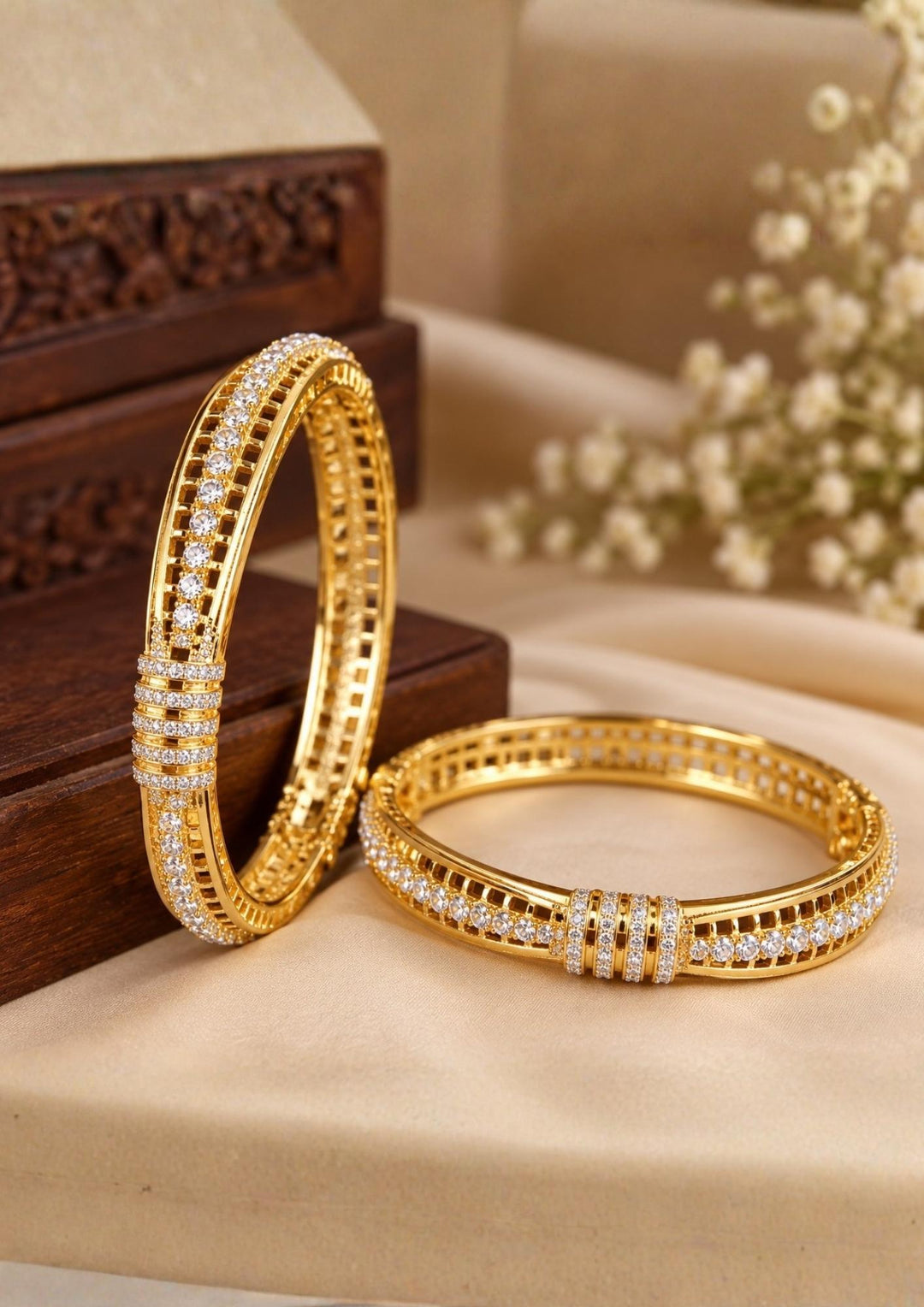 Pure Zirconian Diamond Gold Plated Bangles (Set-2)