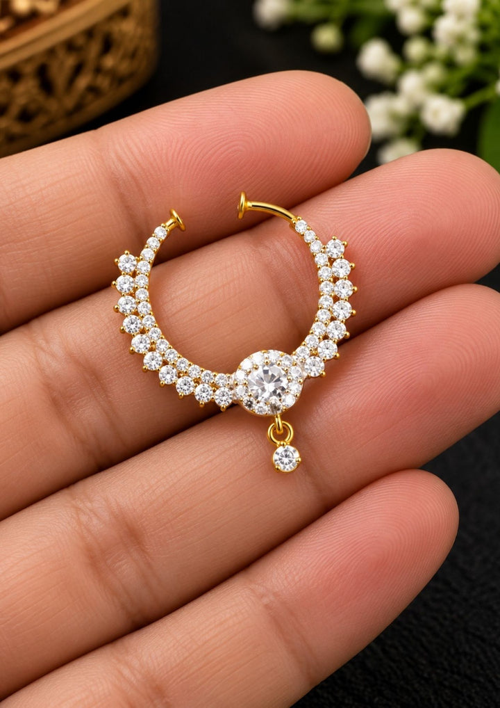 Zircon Diamond Gold Plated Pressing Nose Pin