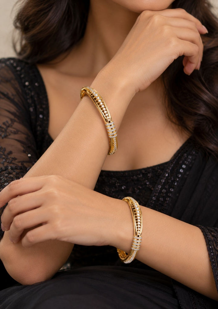 Pure Zirconian Diamond Gold Plated Bangles (Set-2)