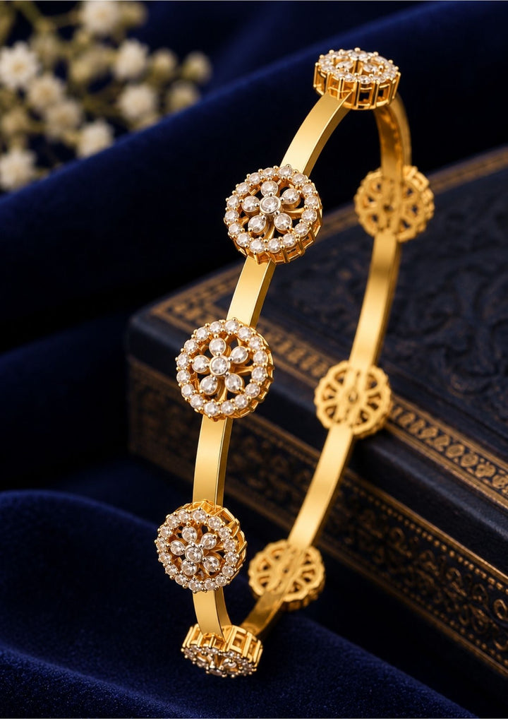 Zircon Diamond Gold Plated Floral Bangles