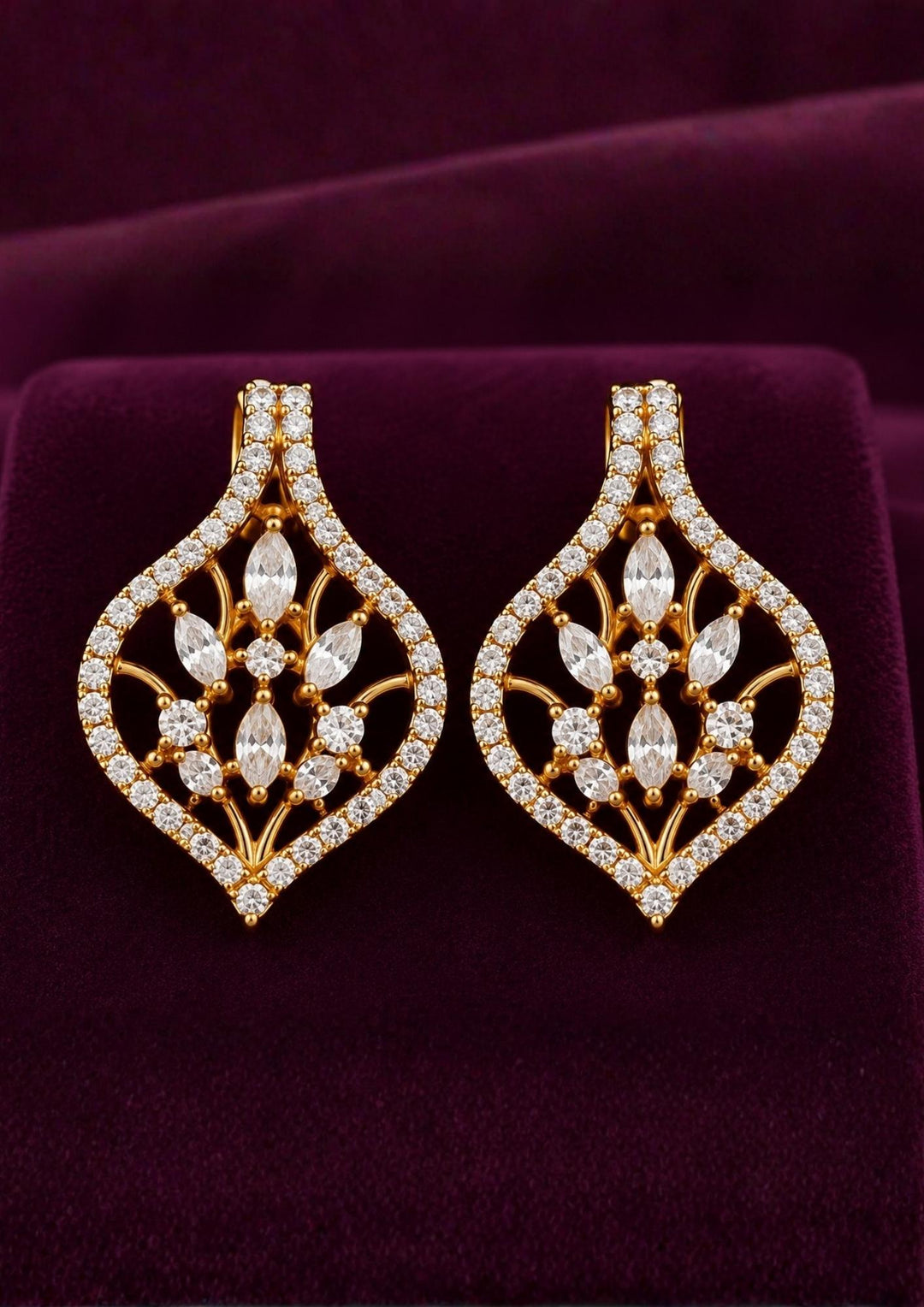 Zircon Diamond Gold Plated Long Chain with Studs