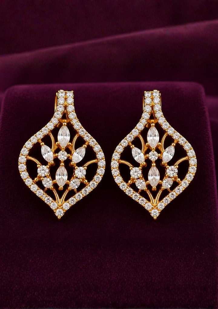 Zircon Diamond Gold Plated Long Chain with Studs