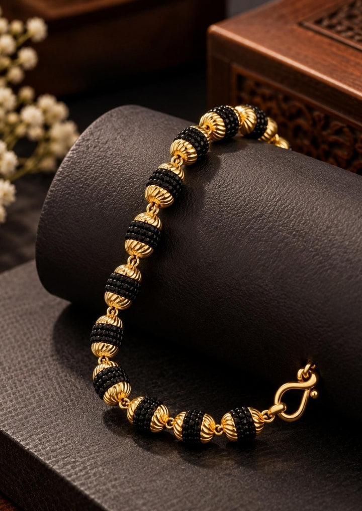 Gold Plated Men’s Bracelet with Black Rudhraksha