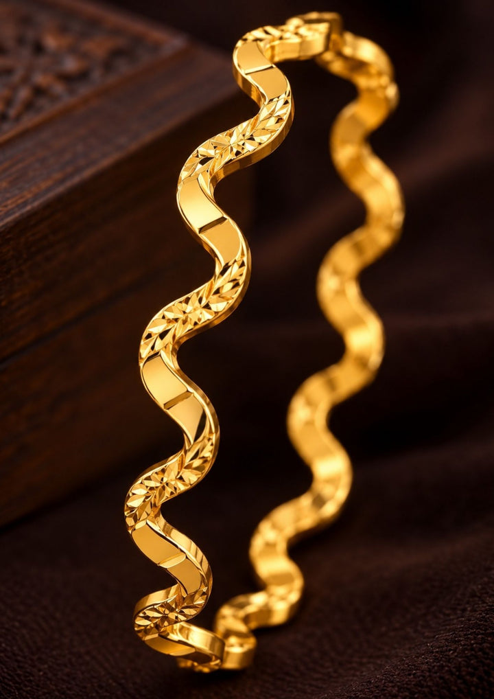 Gold Plated Wavy Bangles (Set of 4)