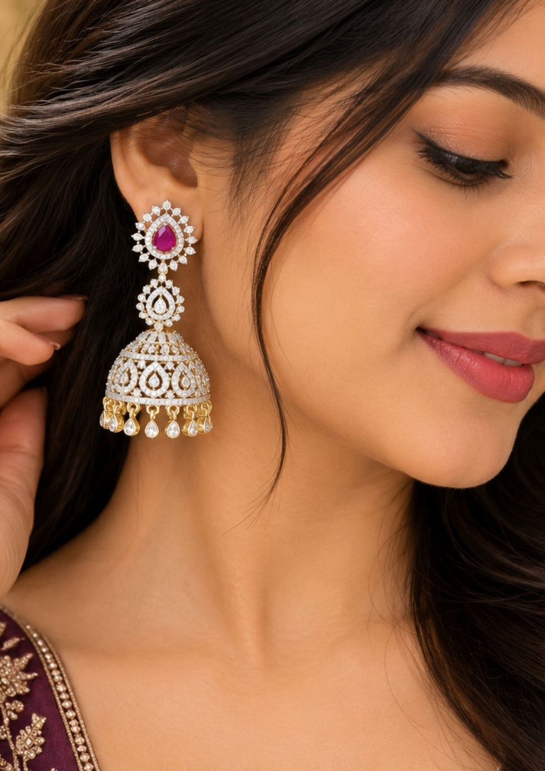 Zircon Diamond 4 in 1 Gold Plated Jhumkas