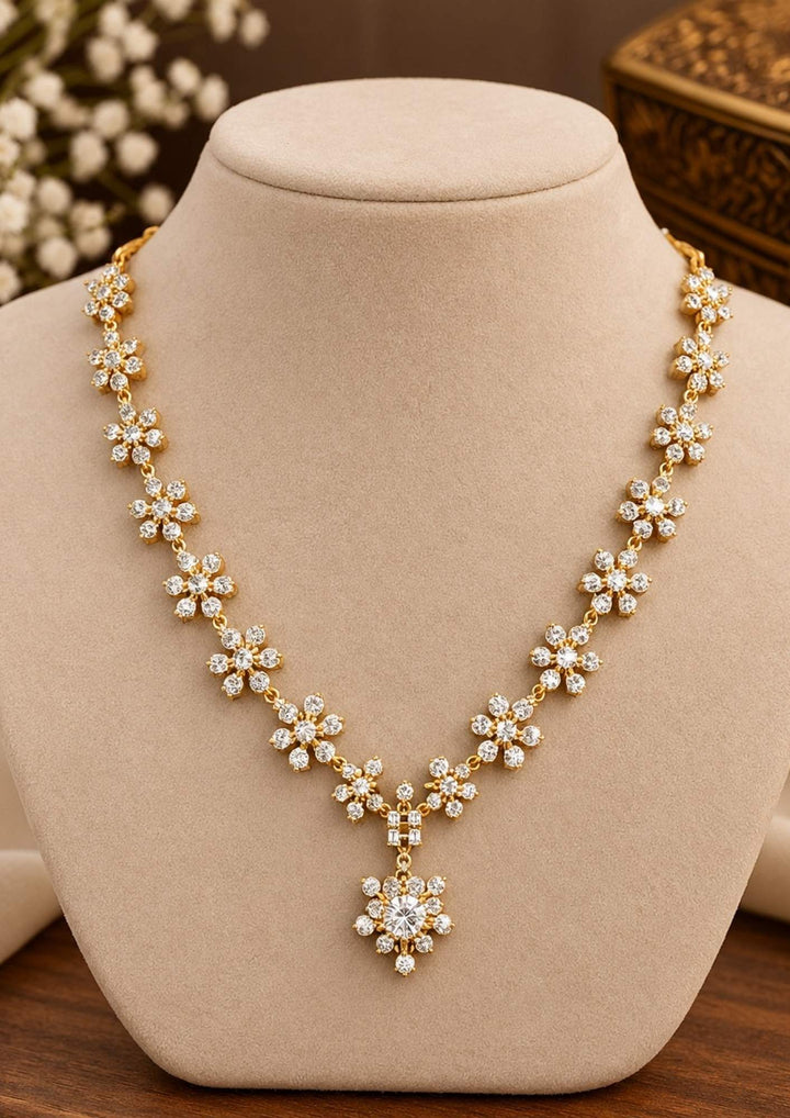 Premium Zircon Diamond Gold Plated Floral Necklace Set