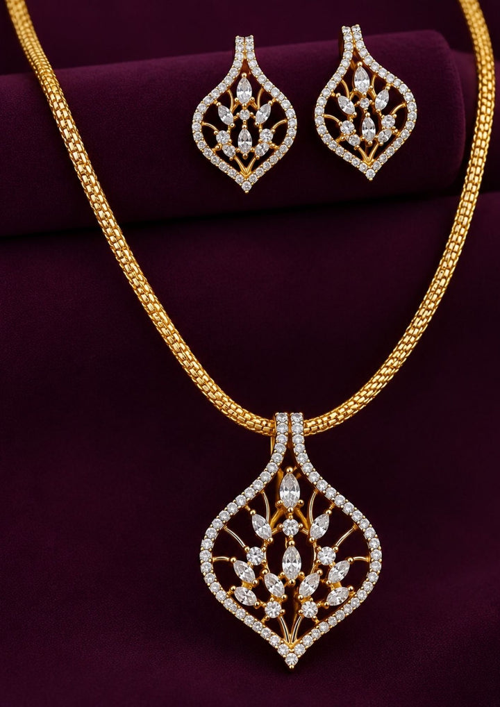 Zircon Diamond Gold Plated Long Chain with Studs