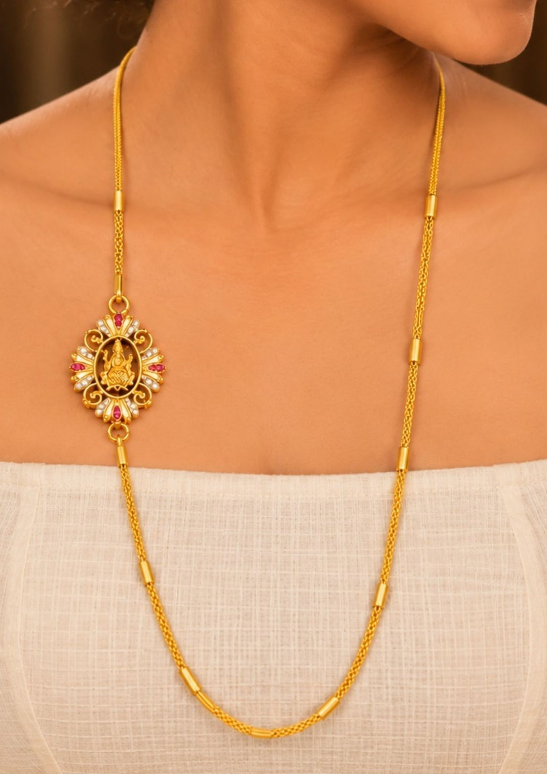 Gold Plated Thaali Chain with Goddess Lakshmi Pendant