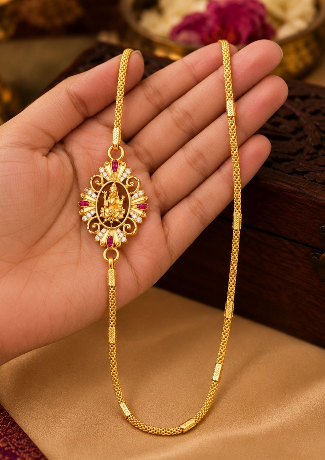 Gold Plated Thaali Chain with Goddess Lakshmi Pendant