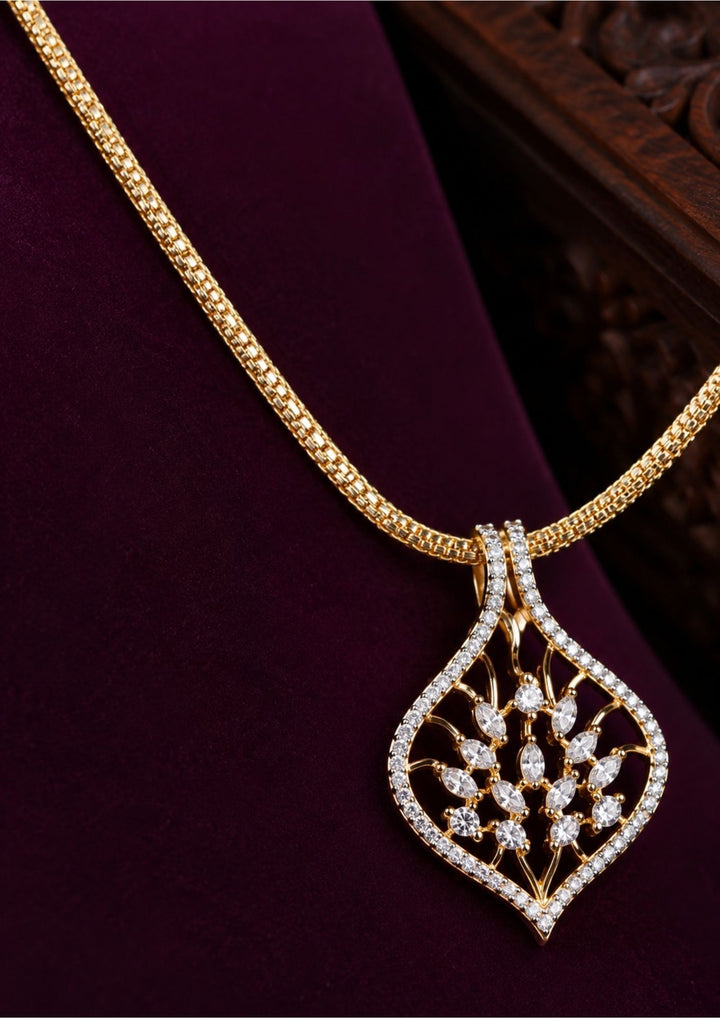 Zircon Diamond Gold Plated Long Chain with Studs