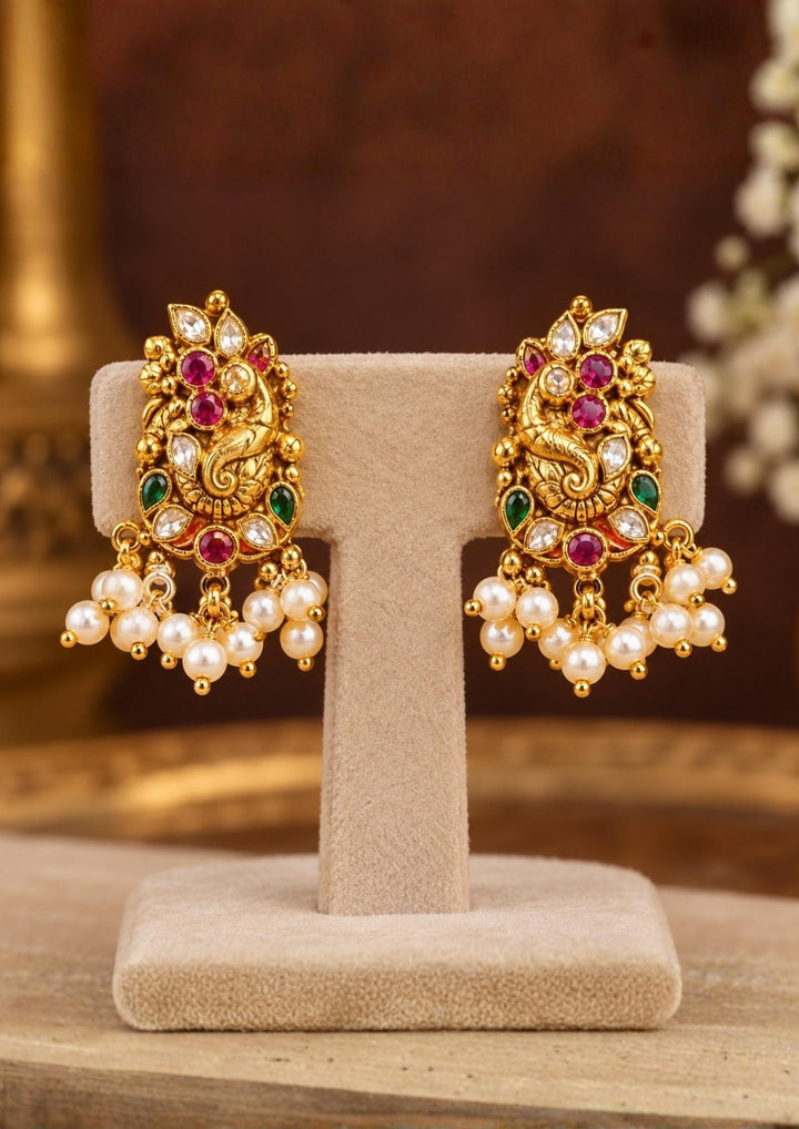Jadau Kundan Gold Plated Temple Ganesha Necklace With Earrings