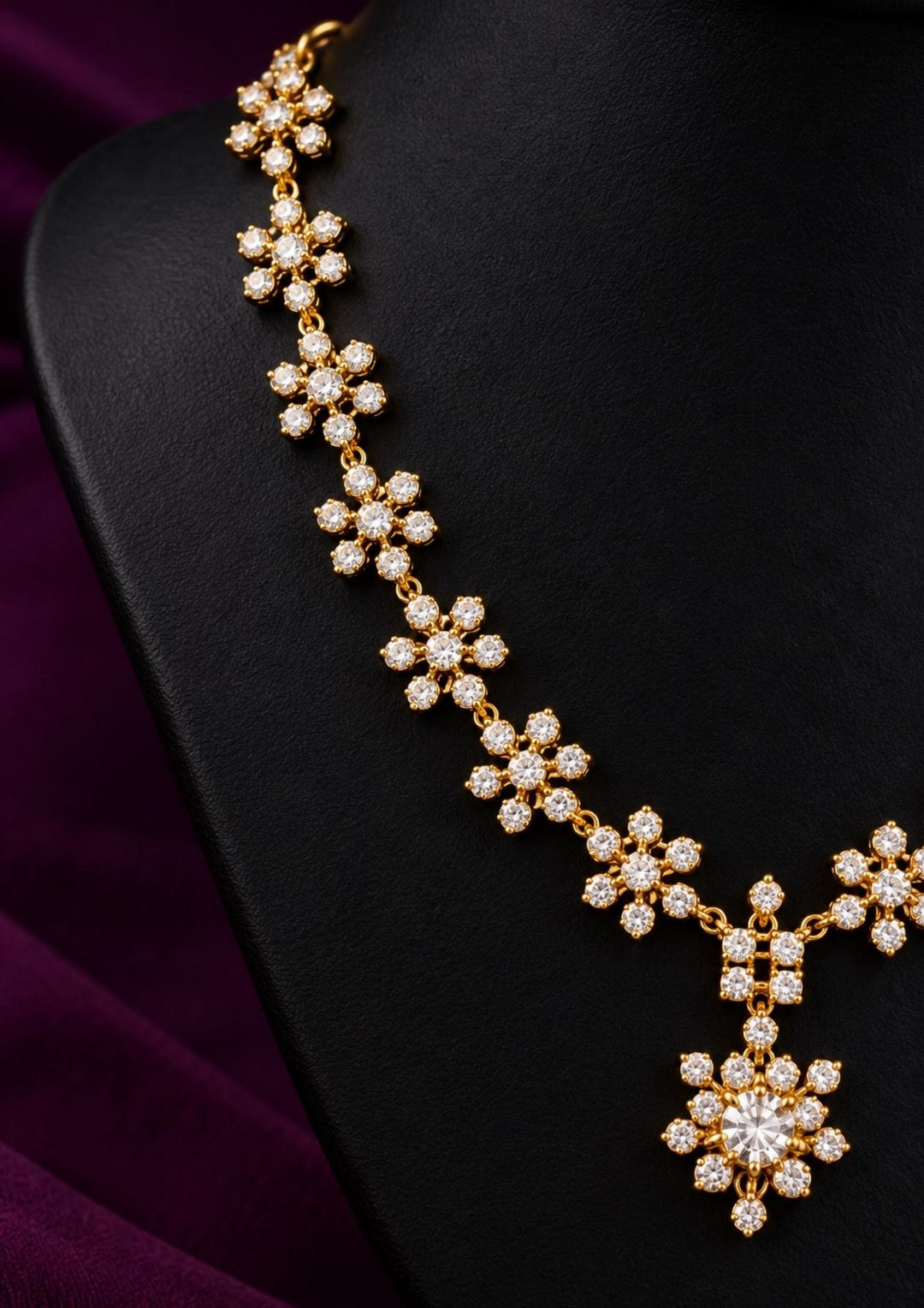 Premium Zircon Diamond Gold Plated Floral Necklace Set