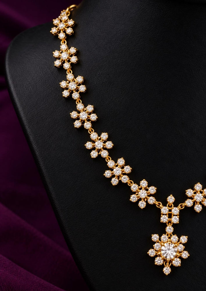 Premium Zircon Diamond Gold Plated Floral Necklace Set