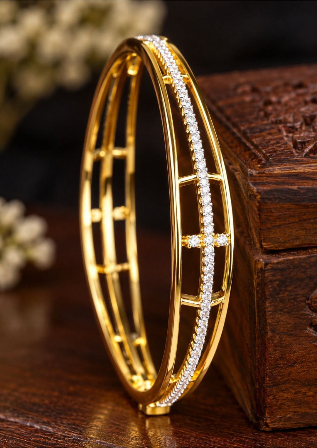 Zircon Diamond Gold Plated Bangles (Set of 2)
