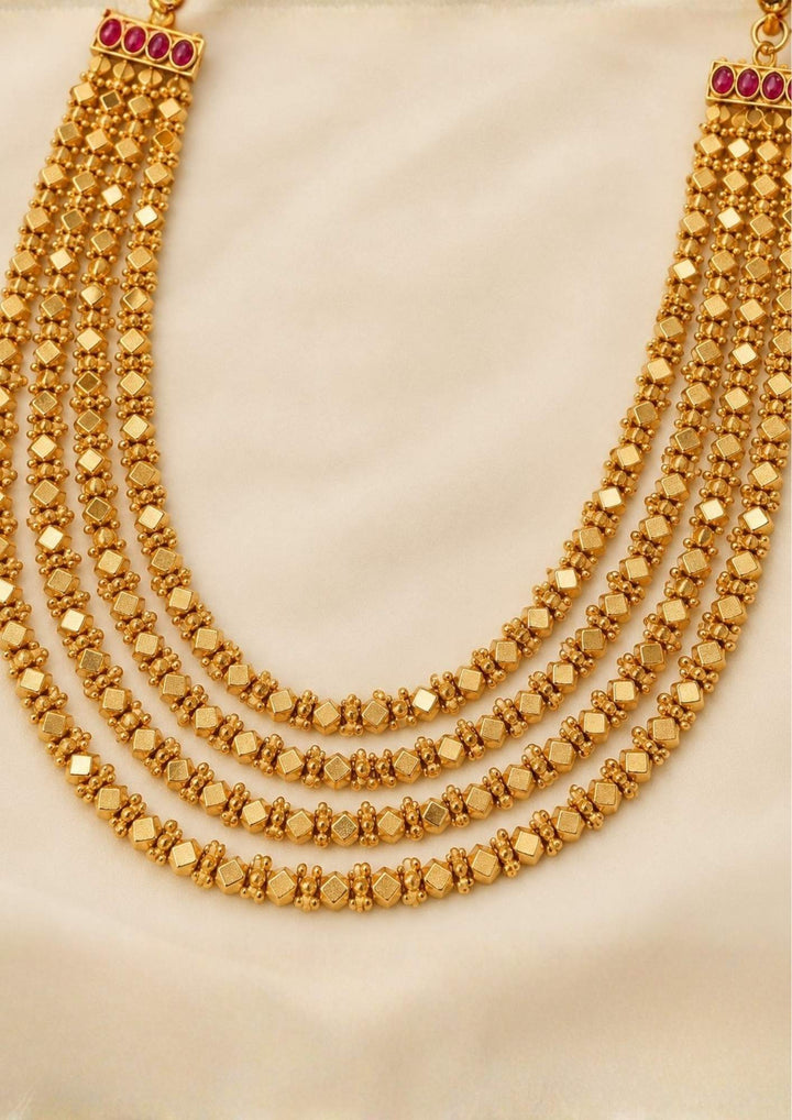 Jadau Kundan Gold Plated Multi-Layer Beaded Necklace Set