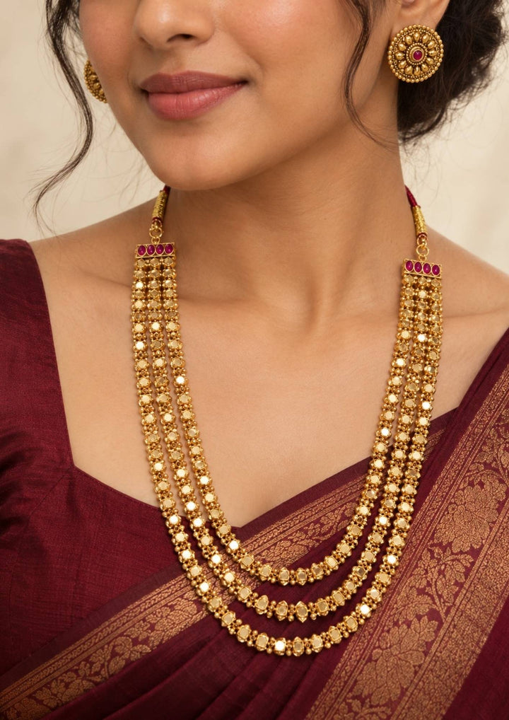 Jadau Kundan Gold Plated Multi-Layer Beaded Necklace Set