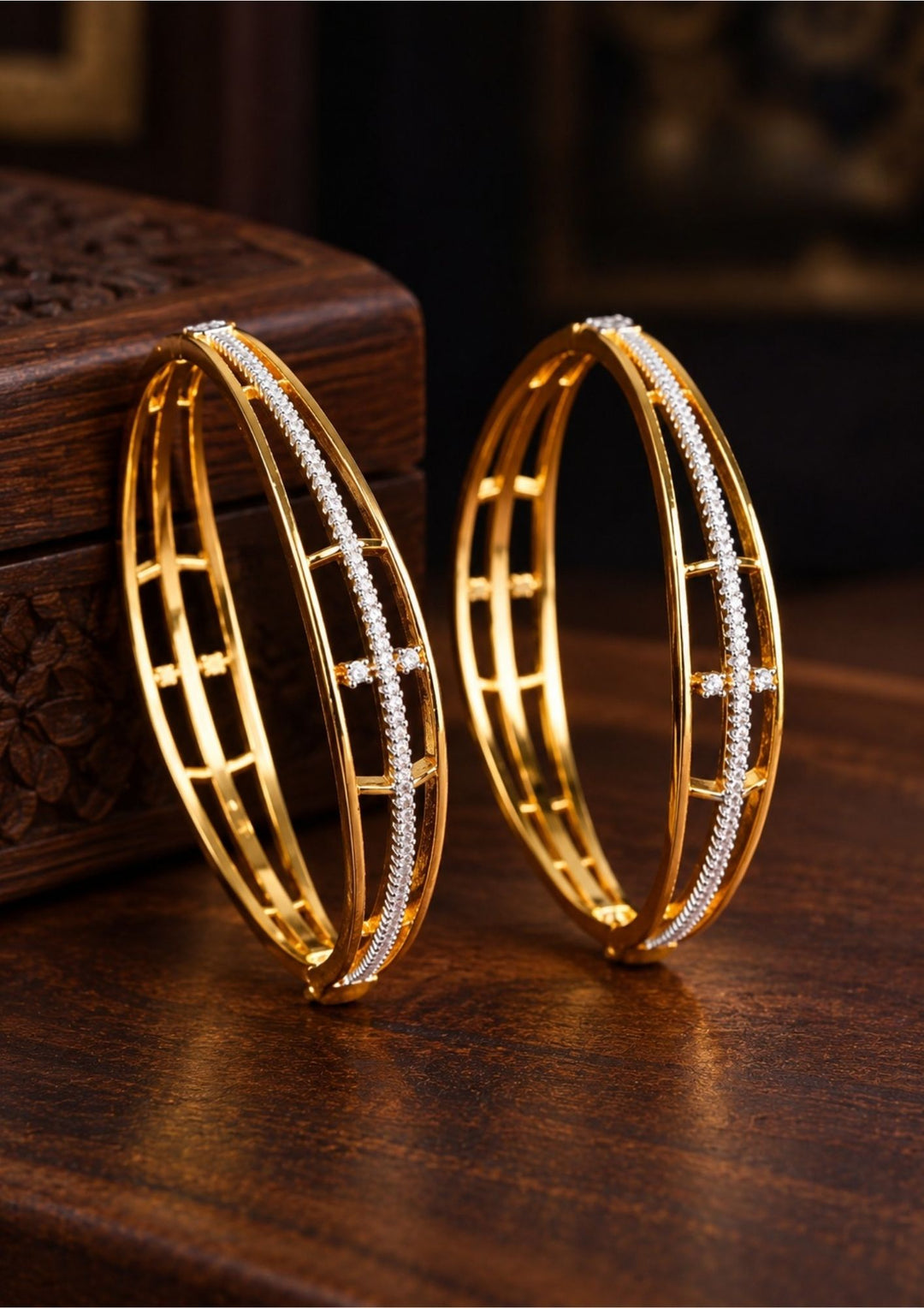 Zircon Diamond Gold Plated Bangles (Set of 2)