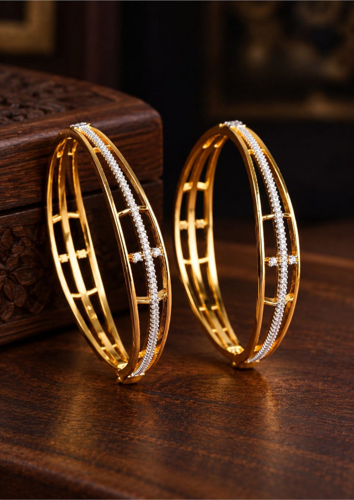 Zircon Diamond Gold Plated Bangles (Set of 2)