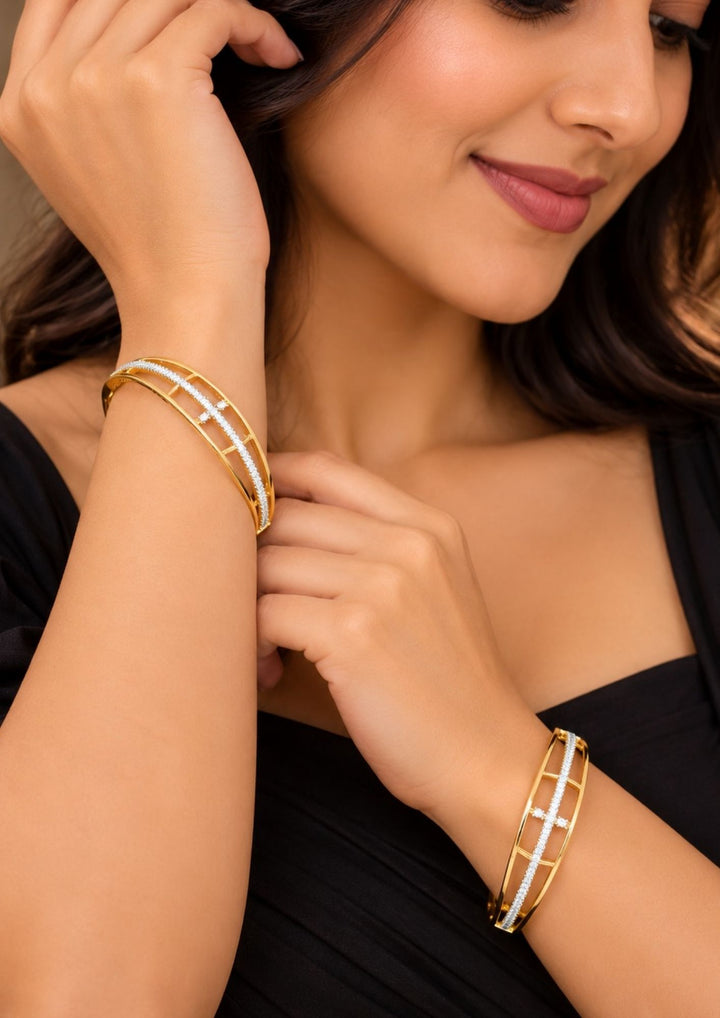 Zircon Diamond Gold Plated Bangles (Set of 2)
