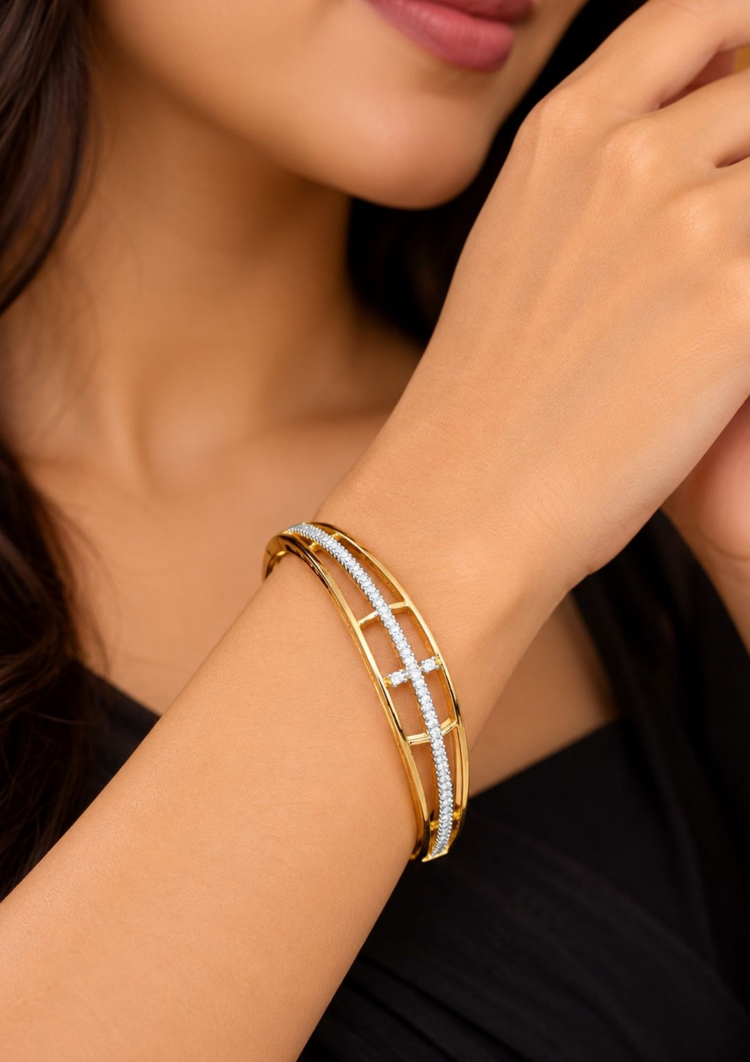 Zircon Diamond Gold Plated Bangles (Set of 2)