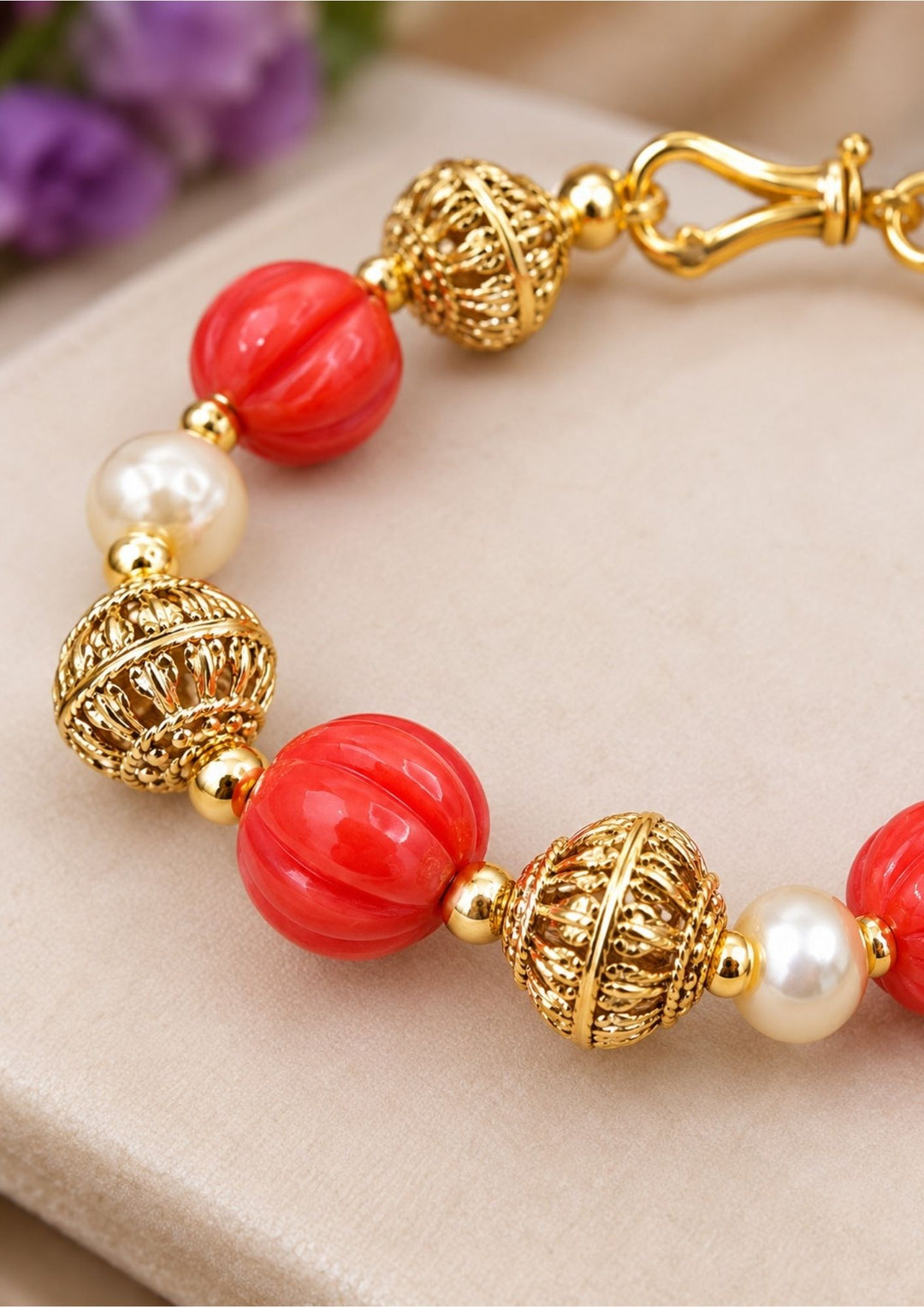 Kundan Gold Plated Coral Beads Bracelets