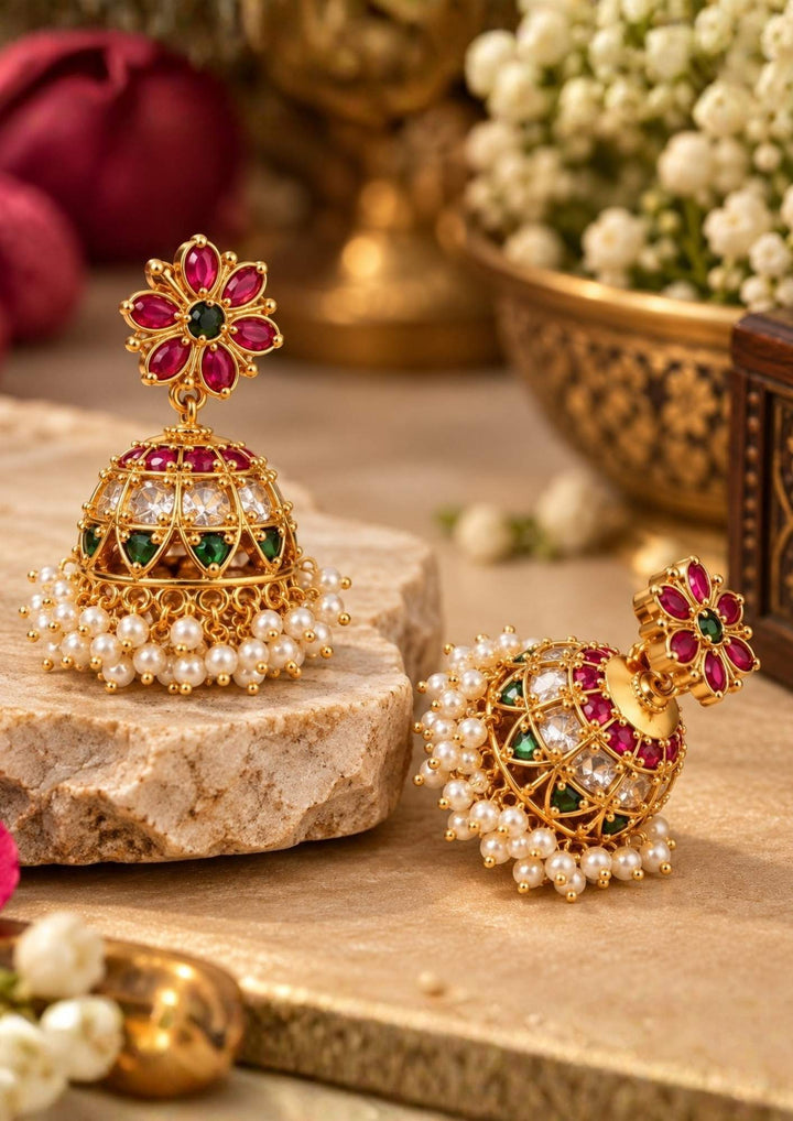Jadau Kundan Kemp Gold Plated Jhumkas