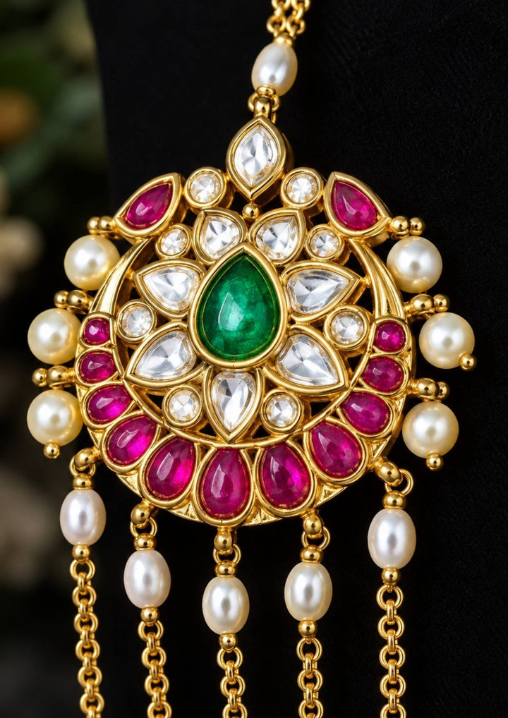 Jadau Kundan Gold Plated Chandraharam Haram Necklace