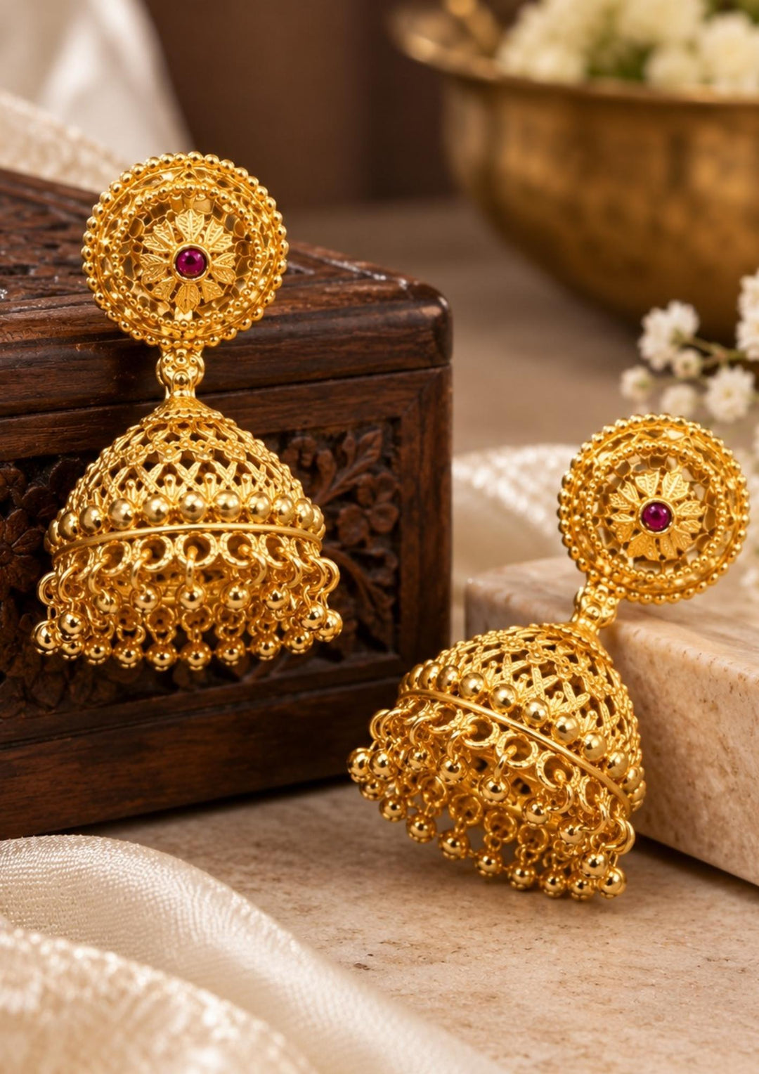Gold Plated Floral Style Jhumkas