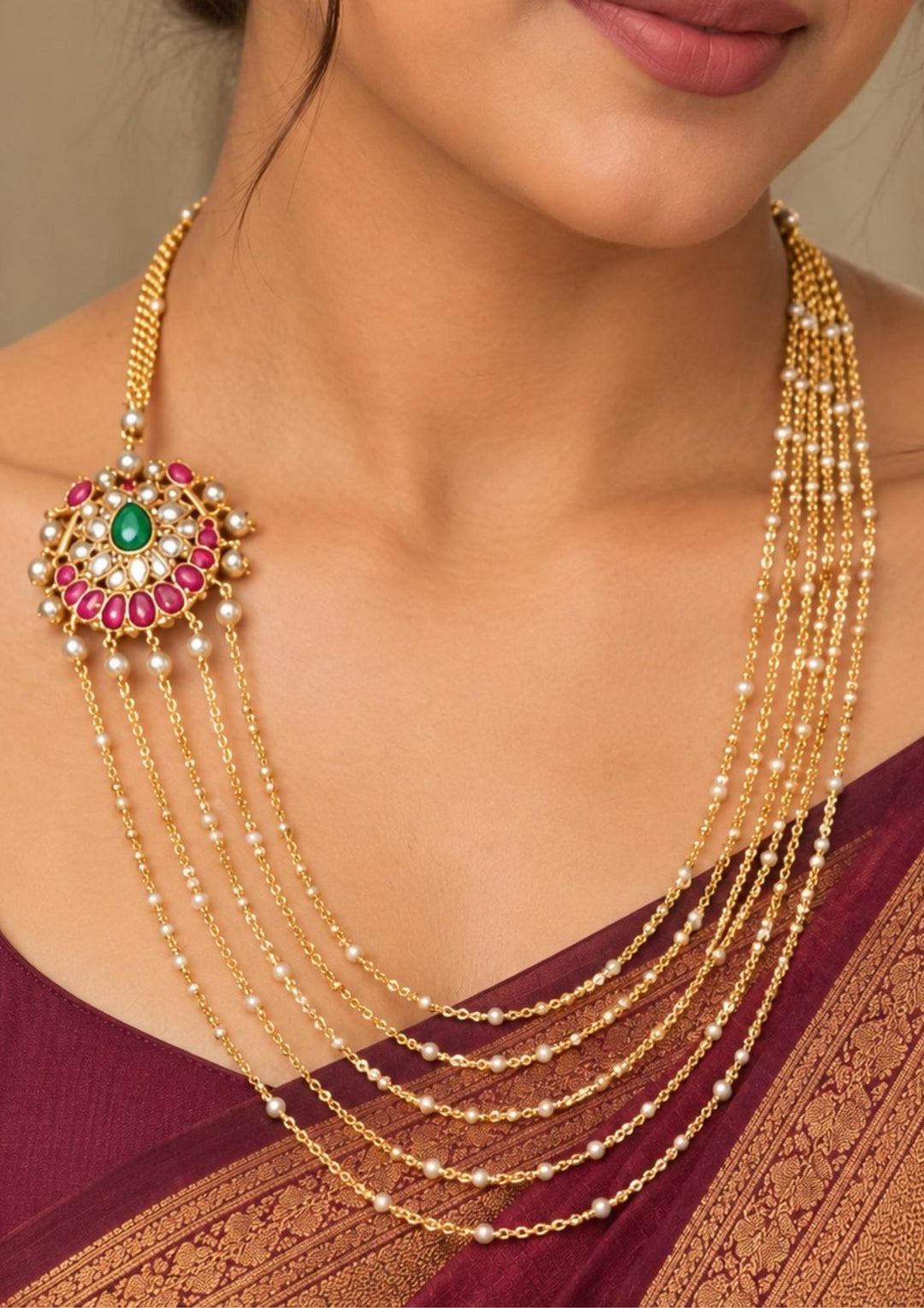 Jadau Kundan Gold Plated Chandraharam Haram Necklace