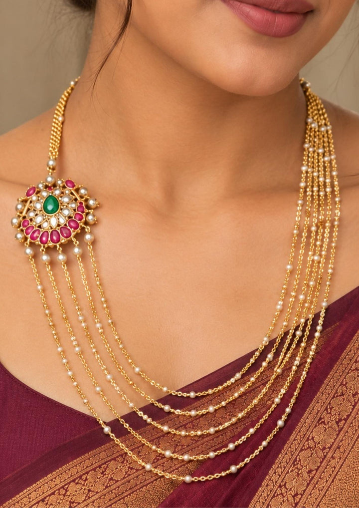 Jadau Kundan Gold Plated Chandraharam Haram Necklace