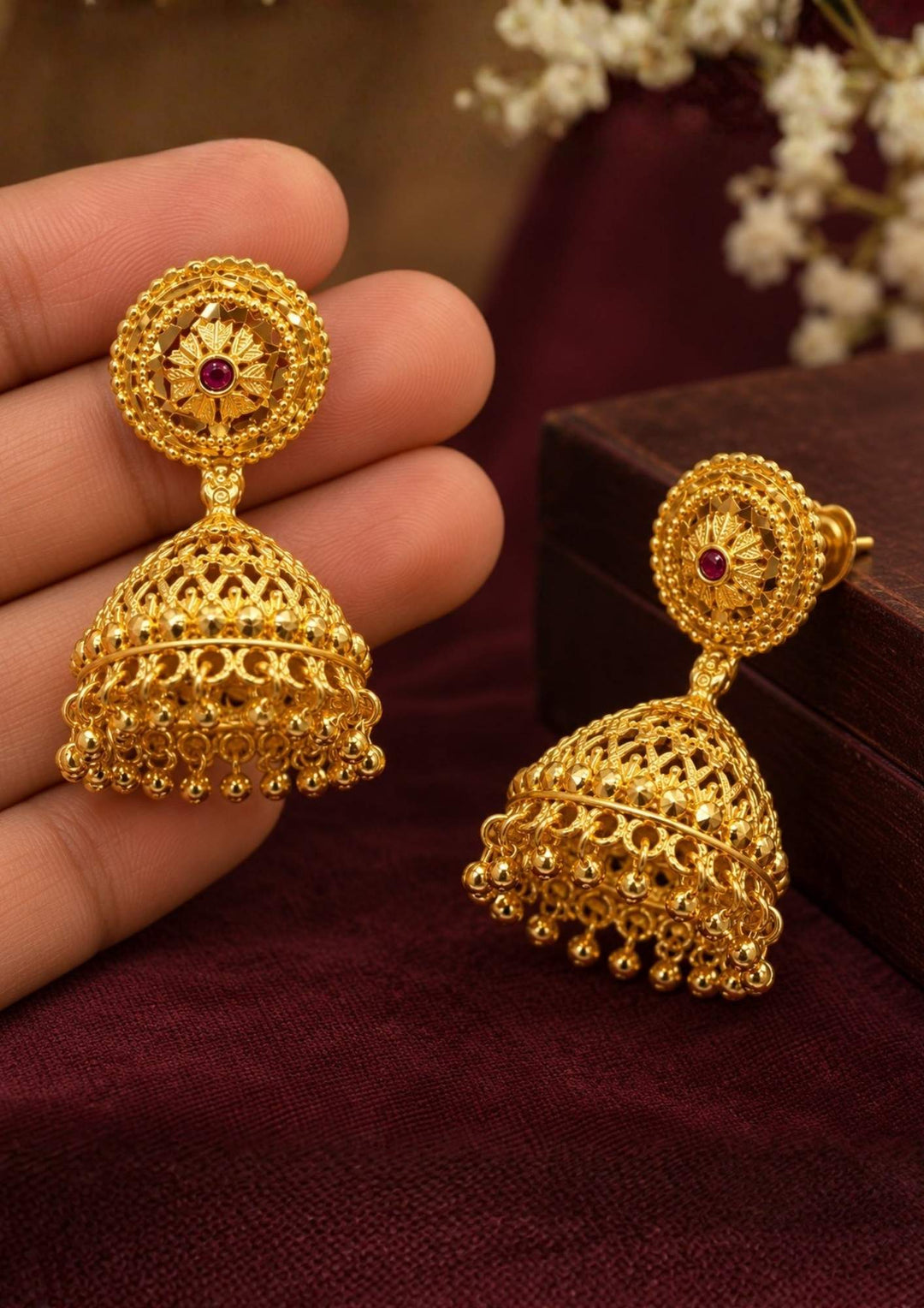 Gold Plated Floral Style Jhumkas
