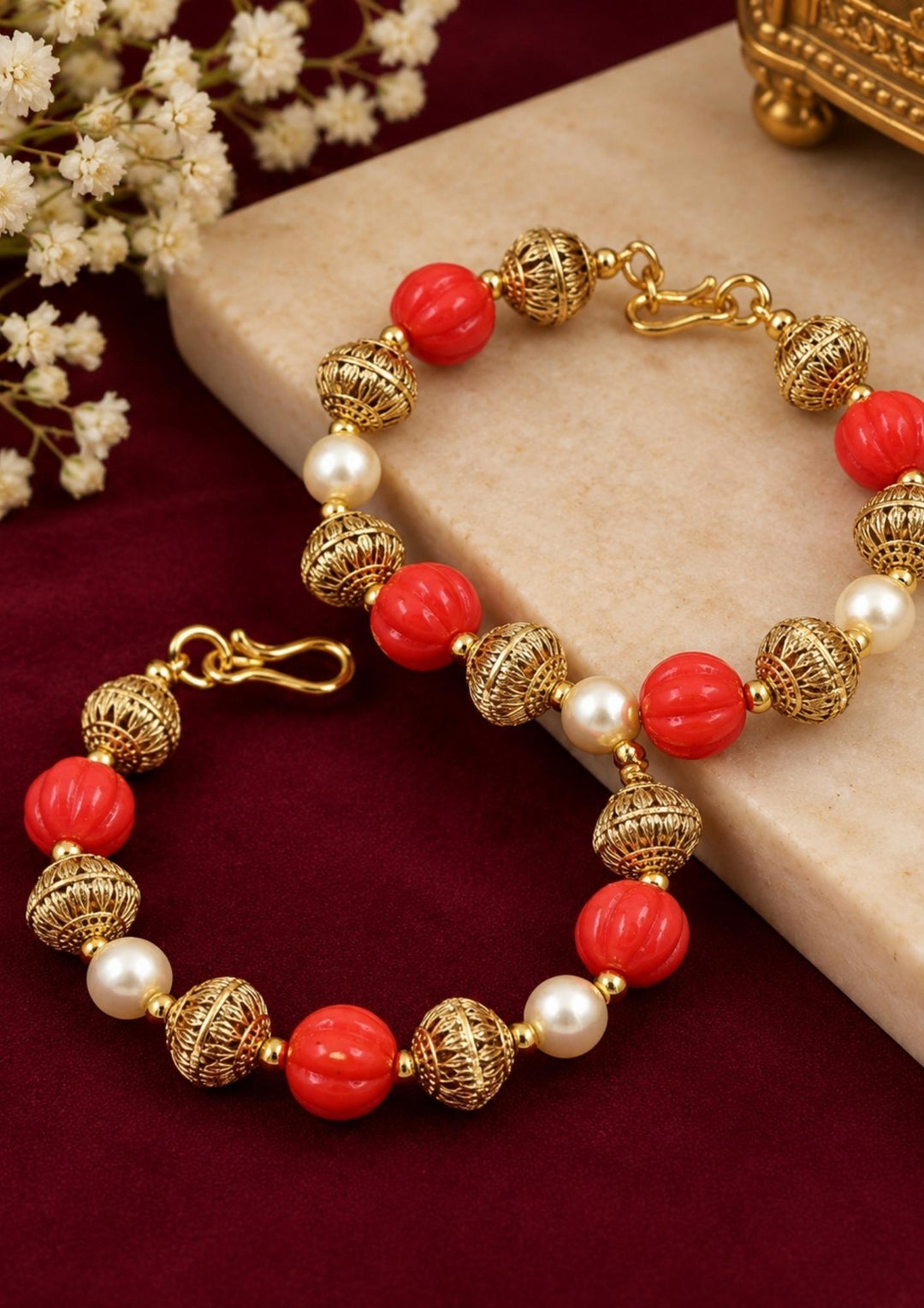 Kundan Gold Plated Coral Beads Bracelets