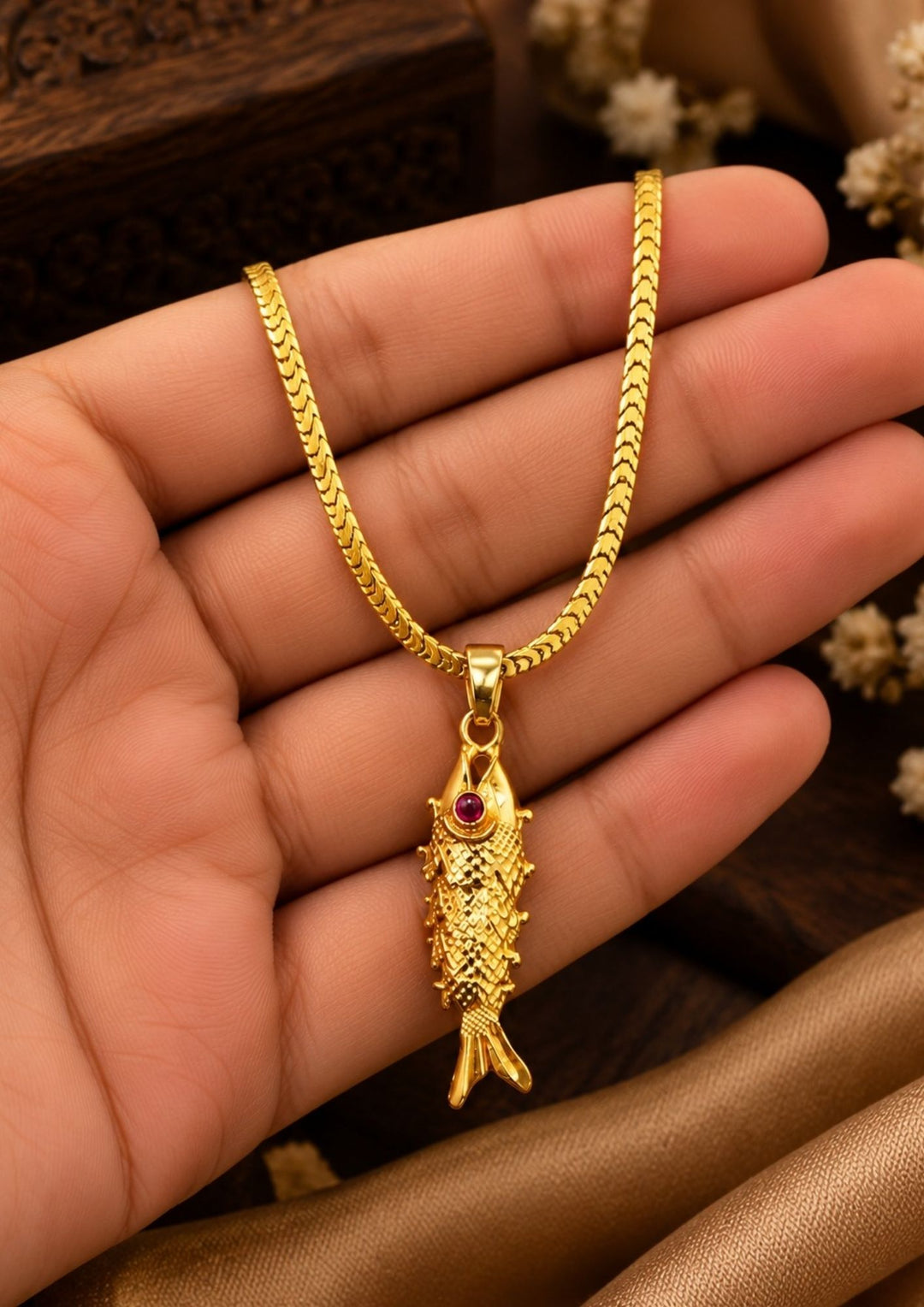 Gold Plated Fish Pendant with Chain