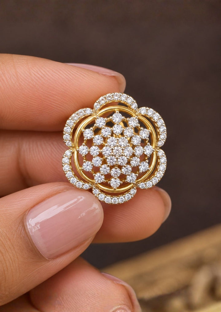 Zircon Diamond Gold Plated Multi-Layered Blossom Studs