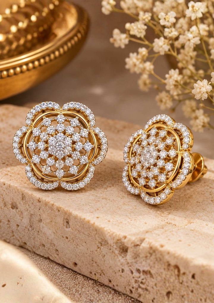 Zircon Diamond Gold Plated Multi-Layered Blossom Studs