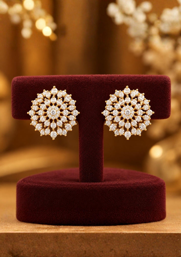 Zircon Diamond Gold Plated Pearls Necklace with Earrings