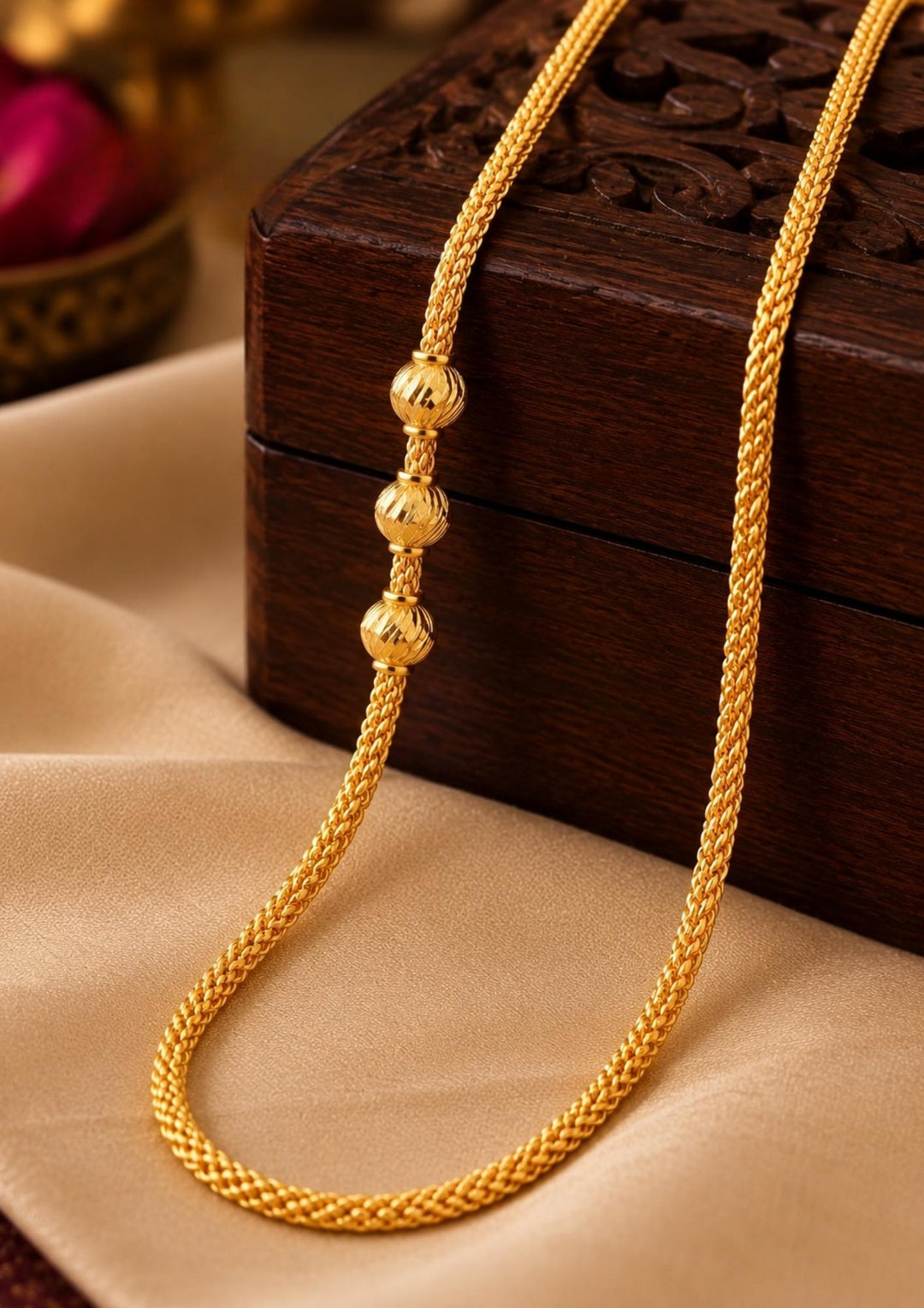 18K Gold Plated Thali Chain With Triple Ball Shape Pendent
