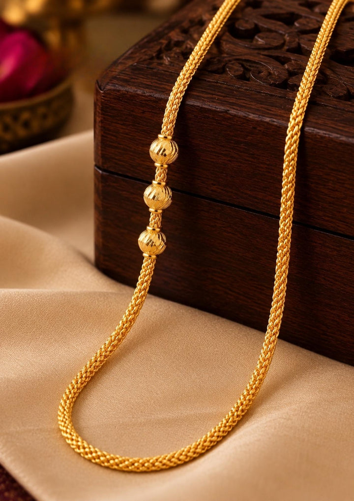18K Gold Plated Thali Chain With Triple Ball Shape Pendent