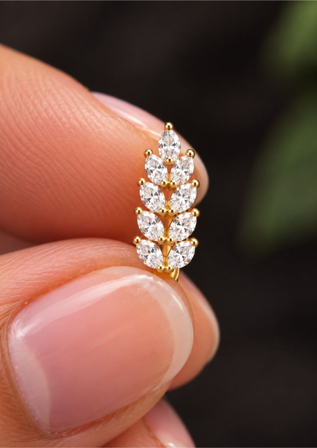 Gold Plated Leaf Model Press Nose Pin / Nath