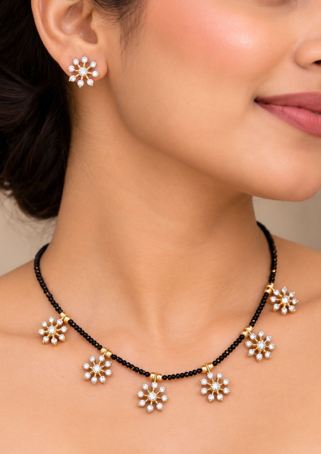 Zircon Diamond Gold Plated Mangalsutra with Studs Combo