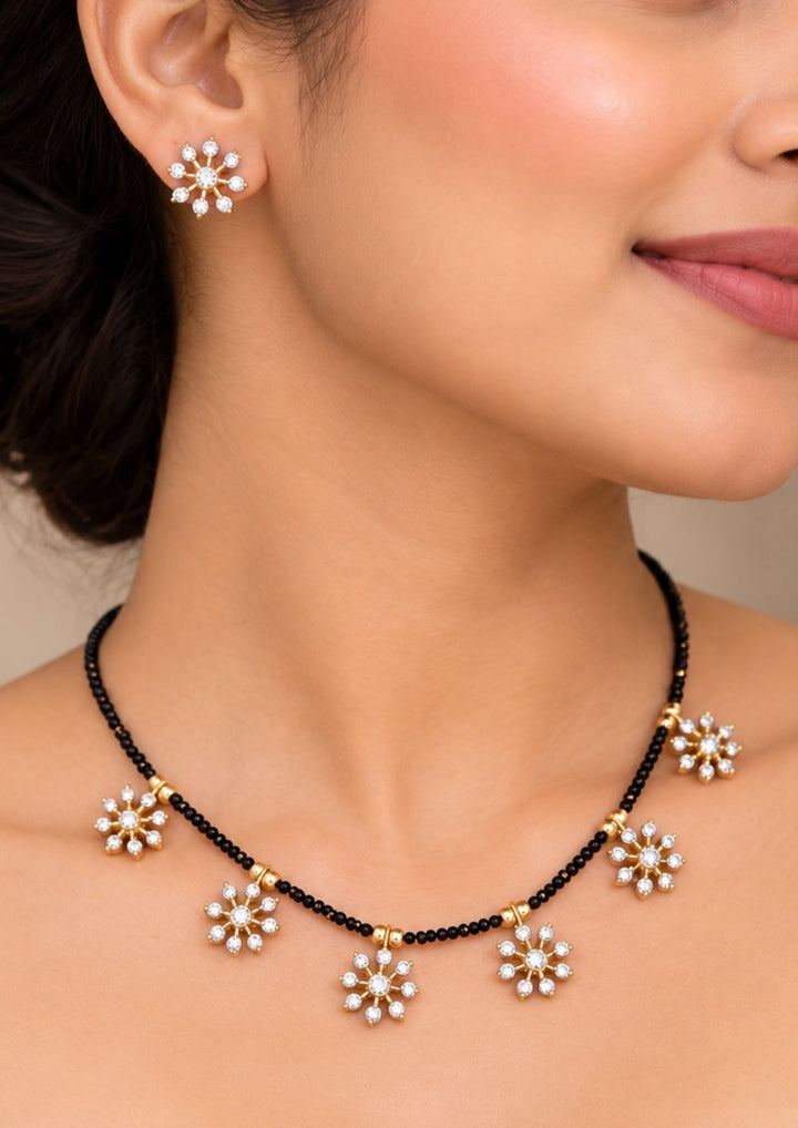 Zircon Diamond Gold Plated Mangalsutra with Studs Combo