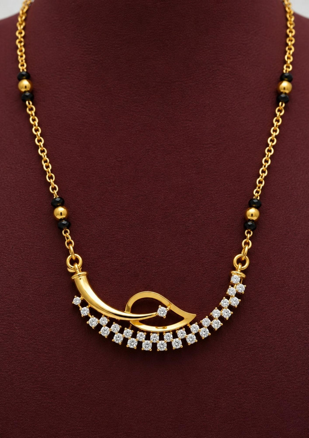 Gold Plated Zircon Diamond Leaf Design Mangalsutra