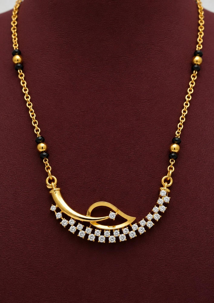 Gold Plated Zircon Diamond Leaf Design Mangalsutra