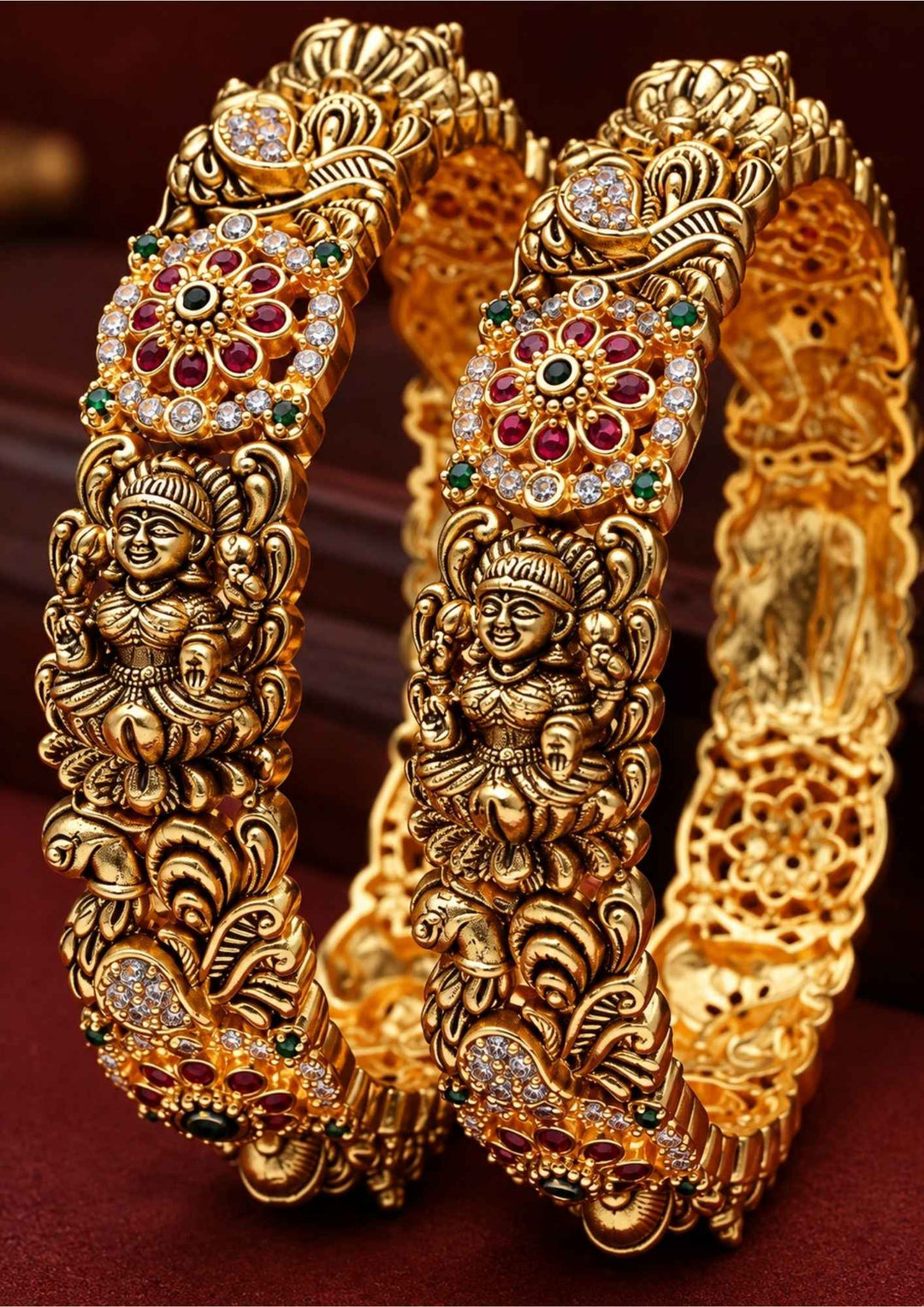 Jadau Kundan Gold Plated Temple Lakshmi Bangles (Set of 2) c107020