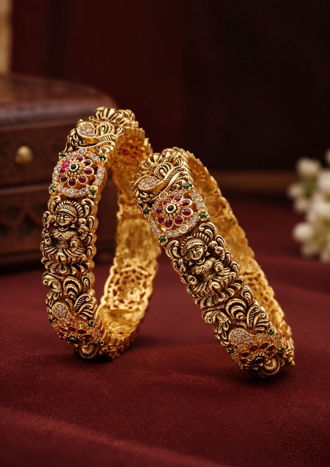 Jadau Kundan Gold Plated Temple Lakshmi Bangles (Set of 2) c107020