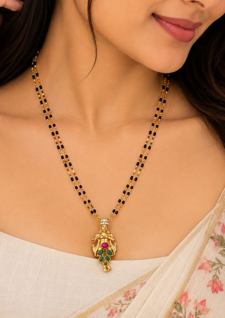 Jadau Kundan Gold Plated Temple Krishna Gold Plated Mangalsutra r10499