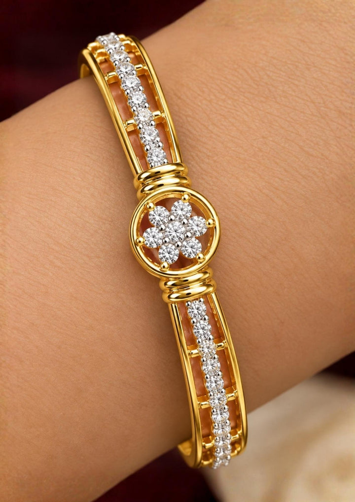 Zircon Daimond Gold Plated Designer Bangles with Floral Crystal Stone Design