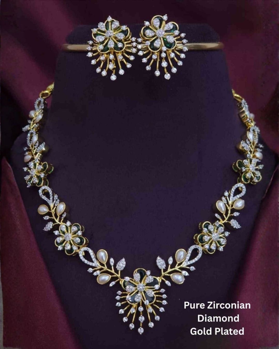 Pure Zirconian Diamond Gold Plated Necklace With Earrings r101940