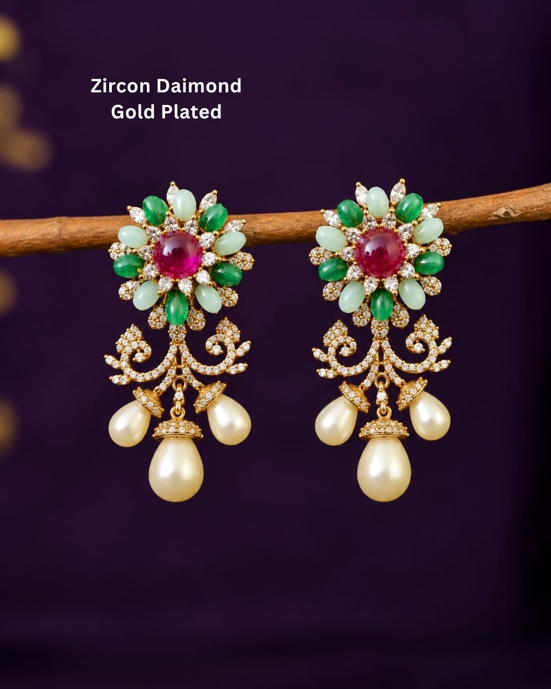 Kundan Mossanite Stone Earrings r10740
