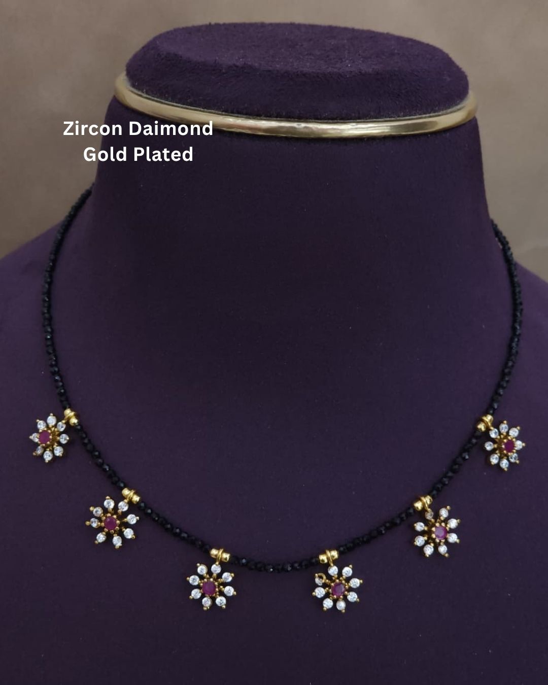 Gold Plated Zircon Diamond Flower Mangalsutra
